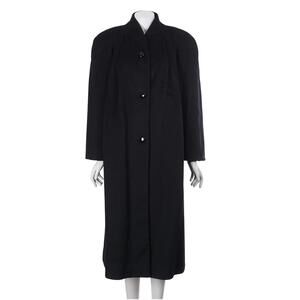 Alorna Vintage 80s 90s Overcoat Women M Black Wool Button Front Pockets Lined